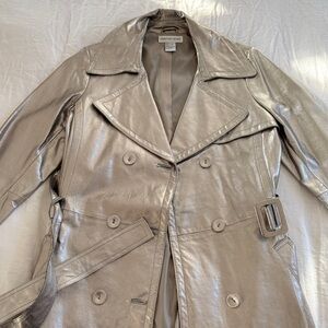 Silver leather trench coat women’s size 8